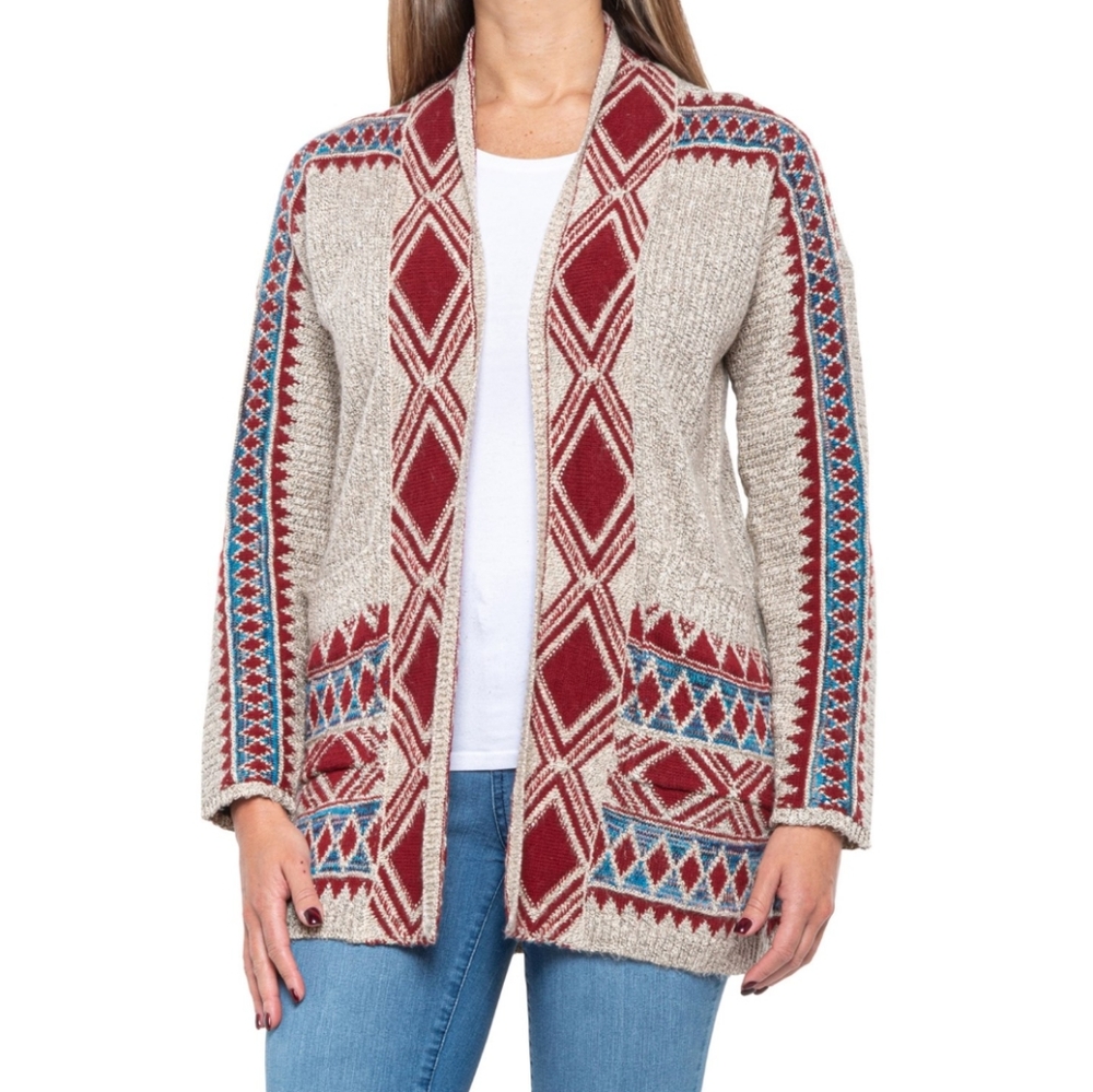 Lucky Brand Open Front Southwest Tribal Pattern Cardigan Sweater Size Small